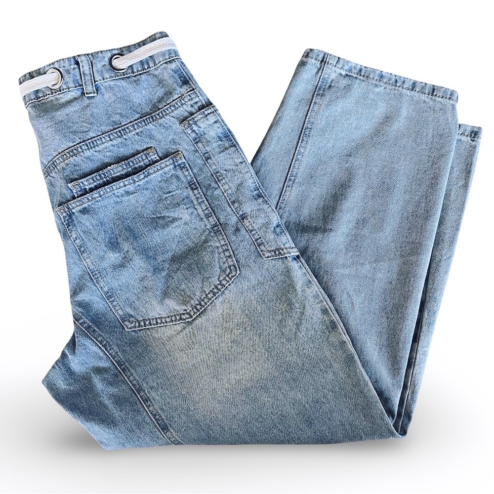 New! Wide Leg Barrel 100% Cotton w/ Drawstring Waist Denim Jeans Size 9/29 - Picture 4 of 10